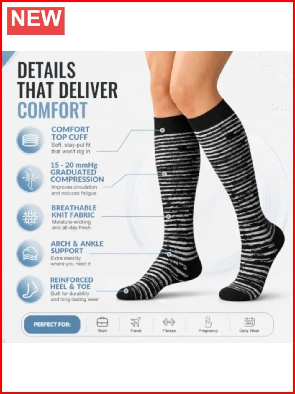 6 Pairs Copper Compression Socks for Running Recovery Knee-High